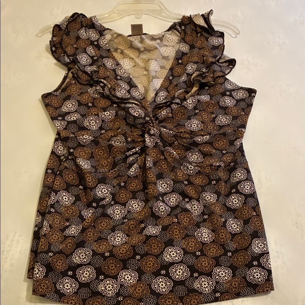 Susan Lawrence Brown Black geometric Cream  Blouse